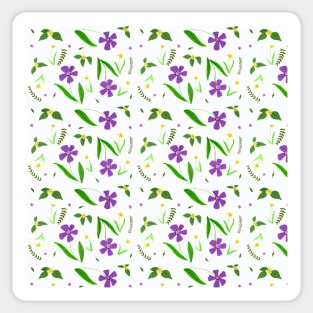 Gouache Purple and Yellow Flower Pattern with a white background Sticker